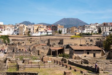 Cityscape of ancient Herculaneum, destroyed of the volcanic eruption of Mt. Vesuvius, Italy