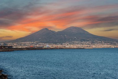 Sunrise over famous Mount Vesuvius and the Gulf of Naples, Southern Italy