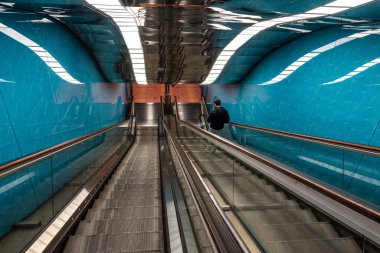 NAPLES, ITALY - MAY 06, 2022 - Modern design of a metro station in downtown Naples, Italy