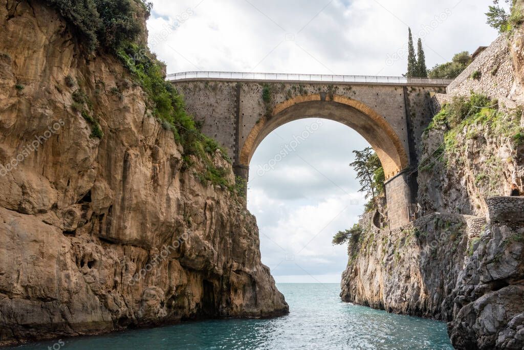 Scenic arch bridge at the Fjord of Fury, Amalfi Coast of Southern Italy