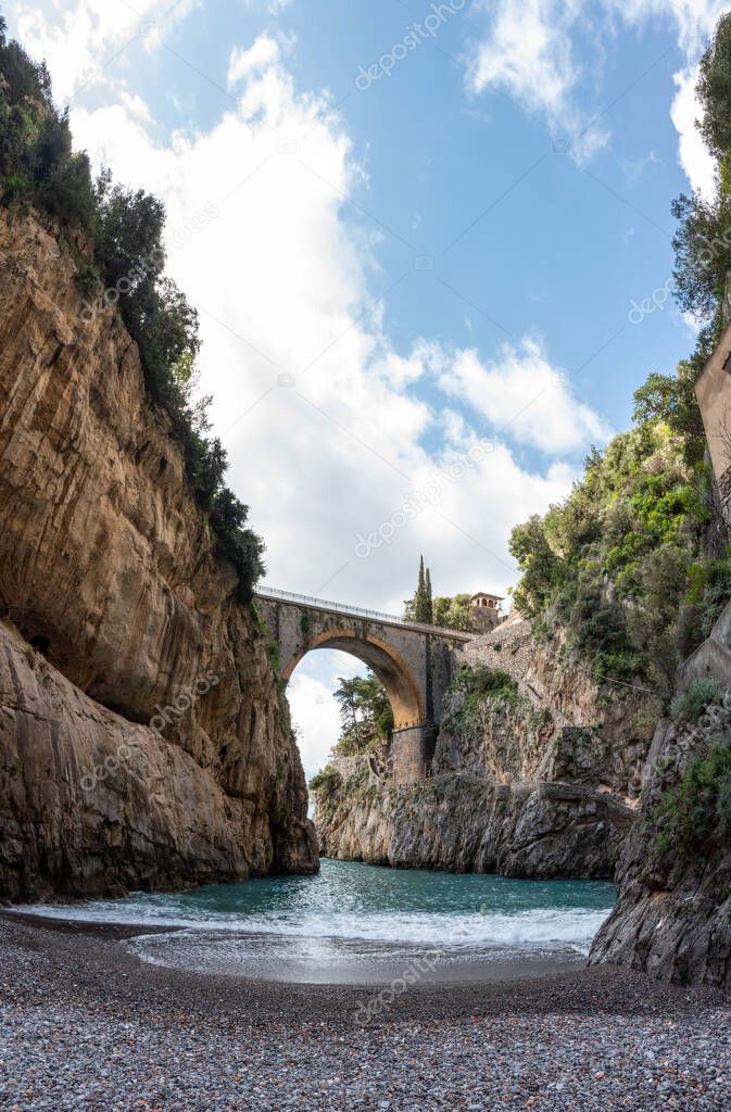 Scenic arch bridge at the Fjord of Fury, Amalfi Coast of Southern Italy