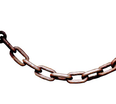 Beyaz arkaplan dijital illüstrasyonlu paslı metal zincirin büyük bölümünü kapatın. Boşluğu kopyala