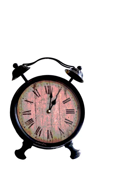 Ilustración Digital Reloj Despertador Antiguo Con Esfera Madera Base Metal — Foto de Stock