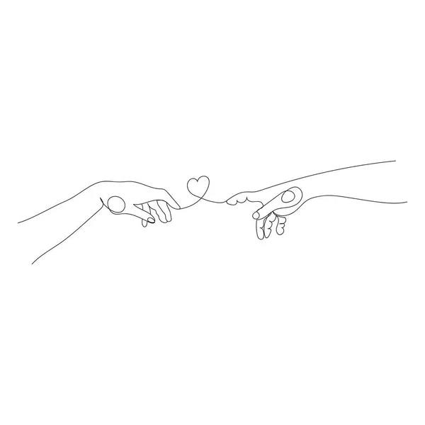 ハートの恋人たちの手 ラインアート ロマンス バレンタインデーのためのデザイン要素 — ストックベクタ