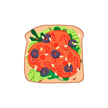 Avokado, domates, otlar, susam ve zeytinli tost. Sağlıklı dengeli diyet. Sağlıklı kahvaltı ya da atıştırmalık.