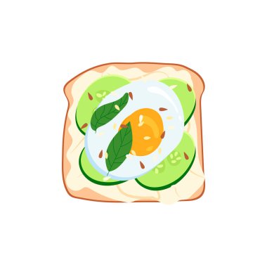 Yumurtalı tost, salatalık, krem peynir, otlar ve susam tohumları. Sağlıklı dengeli diyet. Sağlıklı kahvaltı ya da atıştırmalık.