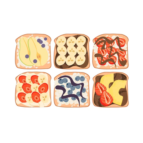 Toastbrot Oder Sandwiches Mit Frucht Vegan Ausgewogene Gesunde Ernährung Frühstück — Stockvektor
