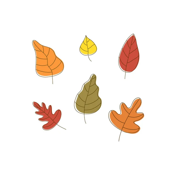 Set Autumn Leaves Lines — Stock Vector