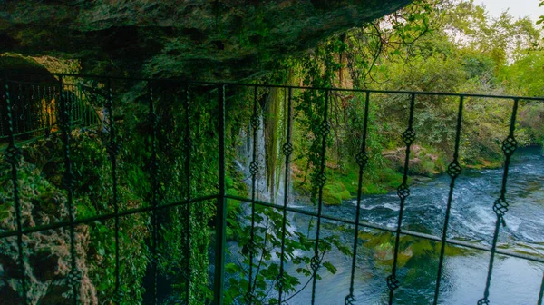 Antalya Turkey Słynny Wodospad Upper Duden Parku Wieczorami Antalyi Raj — Zdjęcie stockowe
