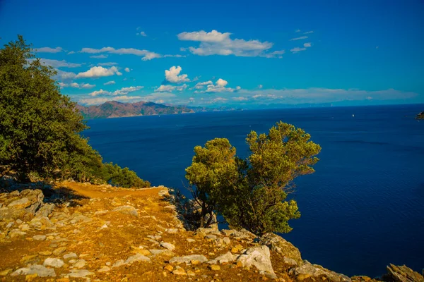 AMOS, MARMARIS, MUGLA, TURKEY: Amos Antik Şehir Marmaris Kumlubuk plajının manzarası.
