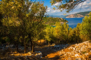AMOS, MARMARIS, MUGLA, TURKEY: Türkiye 'nin Marmaris kenti yakınlarındaki eski Amos Antik kentinde yol ve kalıntılar