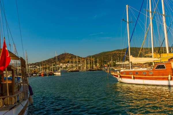 Bodrum Mugla Turkey Przystań Luksusowych Jachtów Bodrum Morskie Atrakcje Turystyczne — Zdjęcie stockowe