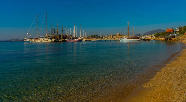 Bodrum Mugla Turquia Vista Panorâmica Bodrum Beach Mar Egeu Casas — Fotografia de Stock