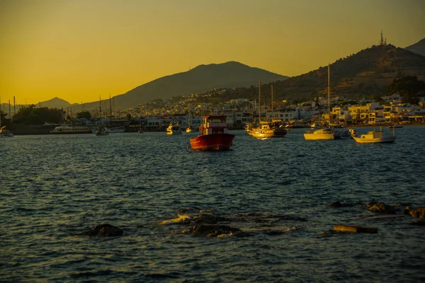 Bodrum Mugla Turkey Beautiful Romantic Seascape View Ships Boats Evening — Stock Photo, Image