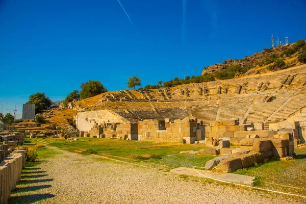 Bodrum Turkey Krajobraz Widokiem Starożytny Amfiteatr Słoneczny Dzień Zbudowany Wieku — Zdjęcie stockowe