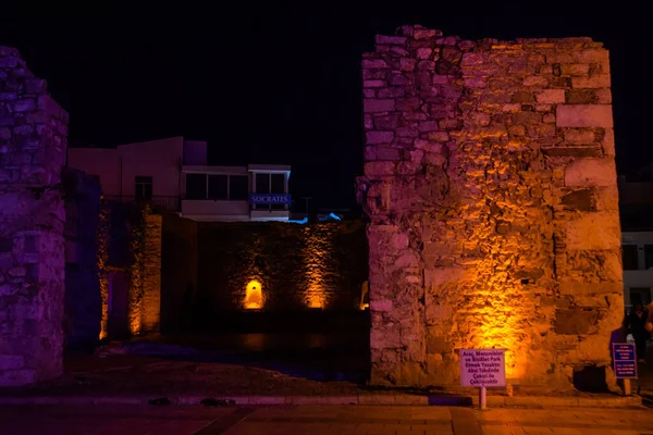 Bodrum Turquie Fragments Mur Forteresse Fortification Bodrum Nuit Éclairés Par — Photo