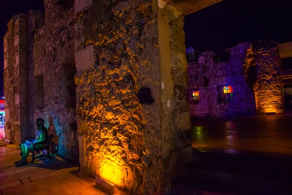 Bodrum Türkei Fragmente Der Festungsmauer Und Befestigungsanlage Bodrum Bei Nacht — Stockfoto