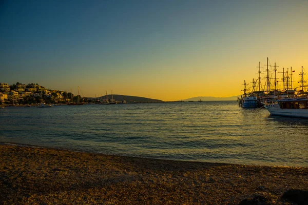 Bodrum Mugla Turkey Beautiful Romantic Seascape View Ships Boats Evening — Stock Photo, Image