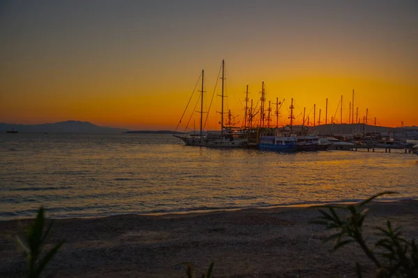 Bodrum Mugla Turkey Landscape Sea View Ships Boats Sunset Bodrum — Stock Photo, Image