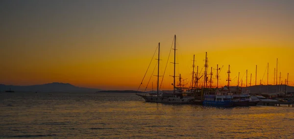 Bodrum Mugla Turkey Landscape Sea View Ships Boats Sunset Bodrum — Stock Photo, Image