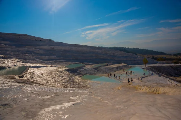 Pamukkale Denizli Turquia Travertinos Brancos Uma Piscina Com Água Limpa — Fotografia de Stock