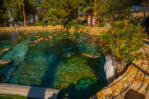 Pamukkale Denizli Turquie Bain Cléopâtre Vue Antique Sur Piscine Pamukkale — Photo