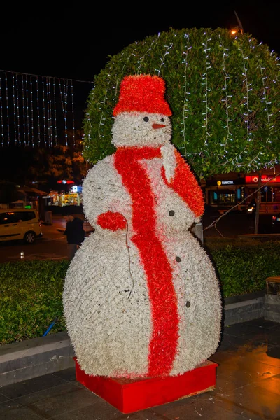 Marmaris Mugla Turkey Beautiful Decorative New Year Snowman Central Square — Foto Stock