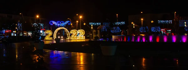 TURKEY, MARMARIS: Huge new years letters 2022 on the central square in marmaris at night. — Foto Stock