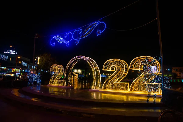 Marmaris Mugla Turquía Hermosas Enormes Cartas Año Nuevo 2022 Plaza —  Fotos de Stock