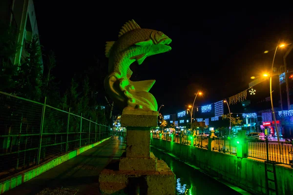Marmaris Mugla Turquía Vista Ciudad Para Canalizar Fuente Con Esculturas —  Fotos de Stock