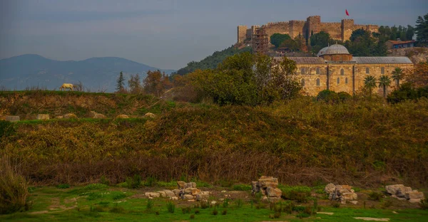 Selcuk Izmir Turkey Ερείπια Του Ναού Της Αρτέμιδος Στο Βάθος — Φωτογραφία Αρχείου