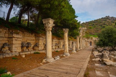 EPHESUS, SELCUK, IZMIR, TURKEY: Ticari Agora Türkiye 'nin Selcuk ilindeki antik Efes kentinin ana ticaret platformu ve kalıntıları.