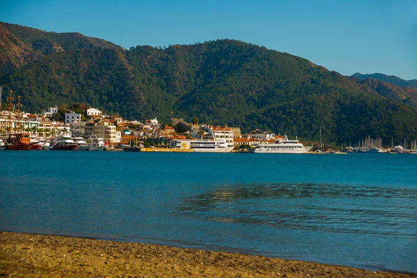 Marmaris Mugla Turkey Landschap Met Uitzicht Oude Stad Vesting Schepen — Stockfoto