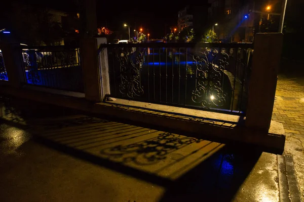 MARMARIS, MUGLA, TURKEY: Beautiful canal in the city center with blue illumination at night in Marmaris.