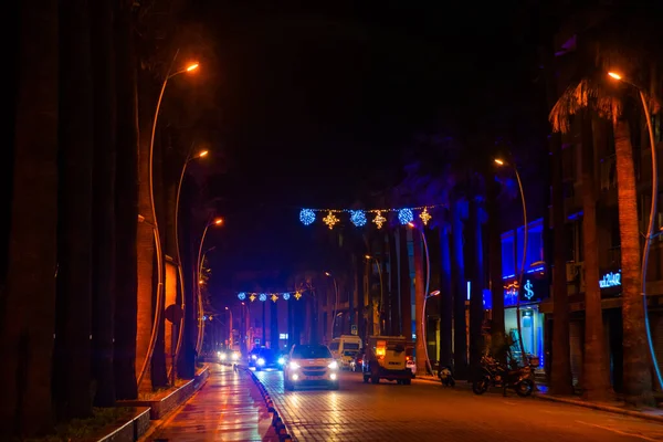 Maris Mugla Turkey Krásná Noční Ulice Zdobené Nový Rok Marmaris — Stock fotografie