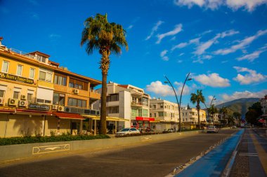 MARMARIS, MUGLA, TURKEY: Main street and road in Marmaris during the day.