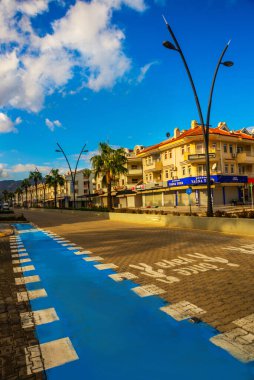 MARMARIS, MUGLA, TURKEY: Main street and road in Marmaris during the day.