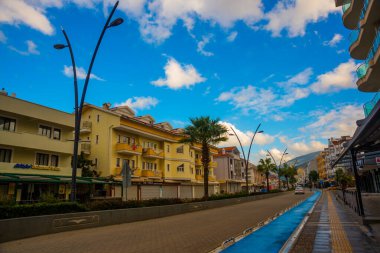MARMARIS, MUGLA, TURKEY: Main street and road in Marmaris during the day.