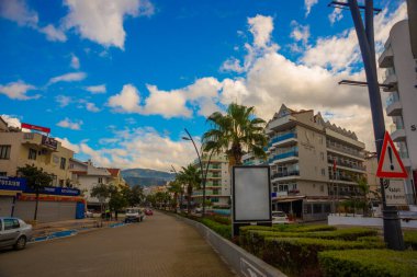 MARMARIS, MUGLA, TURKEY: Main street and road in Marmaris during the day.