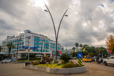 MARMARIS, MUGLA, TURKEY: The monument is a shell with a Pearl from which water pours on the stones on the street in Marmaris.