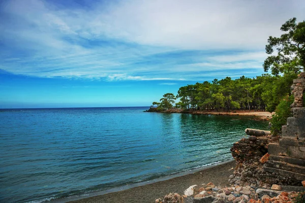 Phaselis Turkey Scenic View Beach Phaselis Ancient City Cloudy Day — Foto Stock