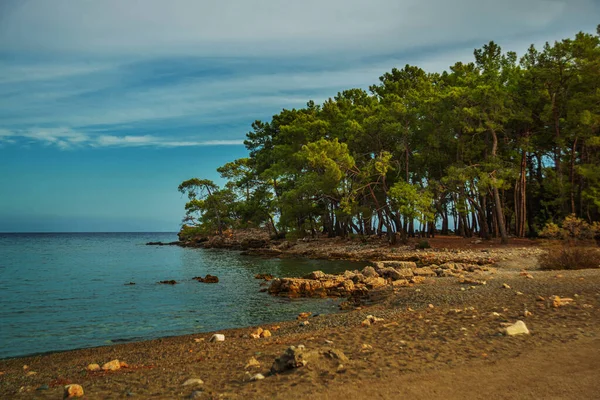Phaselis Turkey Scenic View Beach Phaselis Ancient City Cloudy Day — Stockfoto