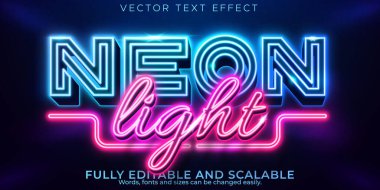 Neon ışığı metin efekti, düzenlenebilir retro ve parlayan metin biçimi