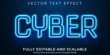 Neon siber düzenlenebilir metin efekti, parlak ve parlak metin biçimi
