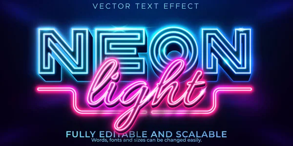 Neon Light Text Effect Edytowalny Styl Retro Świecący Tekst — Wektor stockowy
