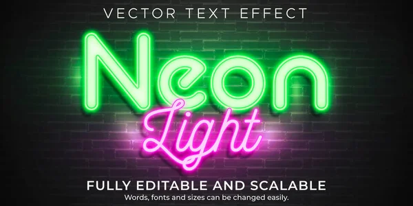 Efeito Texto Luz Néon Retro Editável Estilo Texto Brilhante — Vetor de Stock