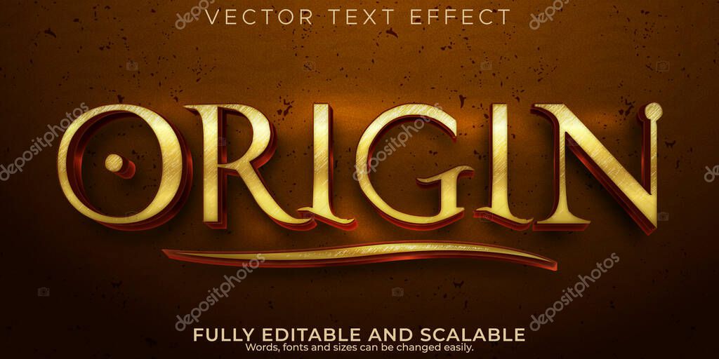 Editable text effect origin, 3d ancient and golden font style