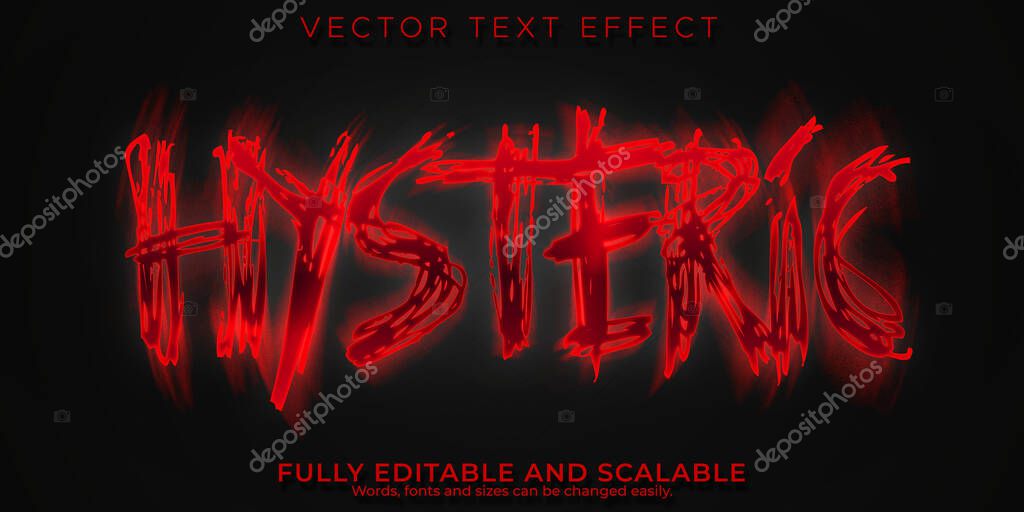 Editable text effect horror, 3d hysteric and blood font style