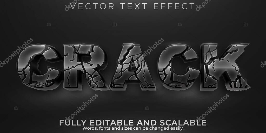Editable text effect crack, 3d break and quake font style