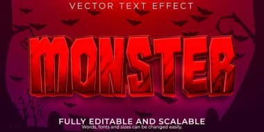 Cadılar Bayramı canavar metin efekti, düzenlenebilir kırmızı ve şeytani metin tarzı